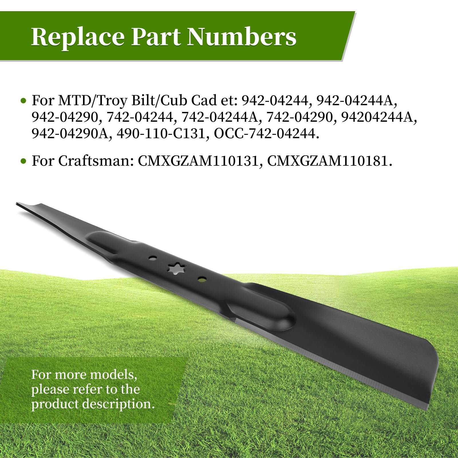 46 Inch Mower Blades 942-04244A for Cub-Cadet XT1-LT46 XT2 LTX1045 LTX1046, 942-04290 High Lift Blades Replace for 942-04244, 742-04244, 742-04244A, 742-04290, 2 Pack - Image 4