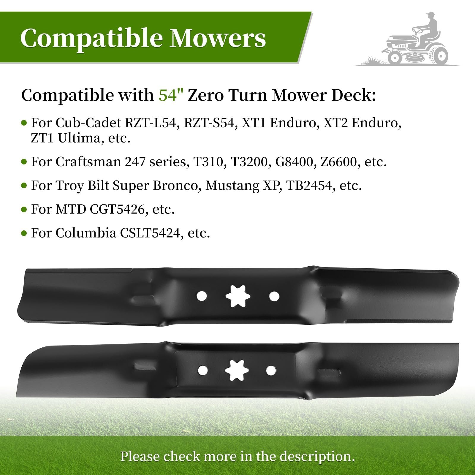 942-05056A Mower Blades Fit for Cub-Cadet ZT1 54" Deck, 742-05056 Medium Lift Blade Compatible with Cub Cad et RZT-L54 Zero Turn, Troy-Bilt Lawn Tractor, Craftsman Riding, 3 Pack - Image 5