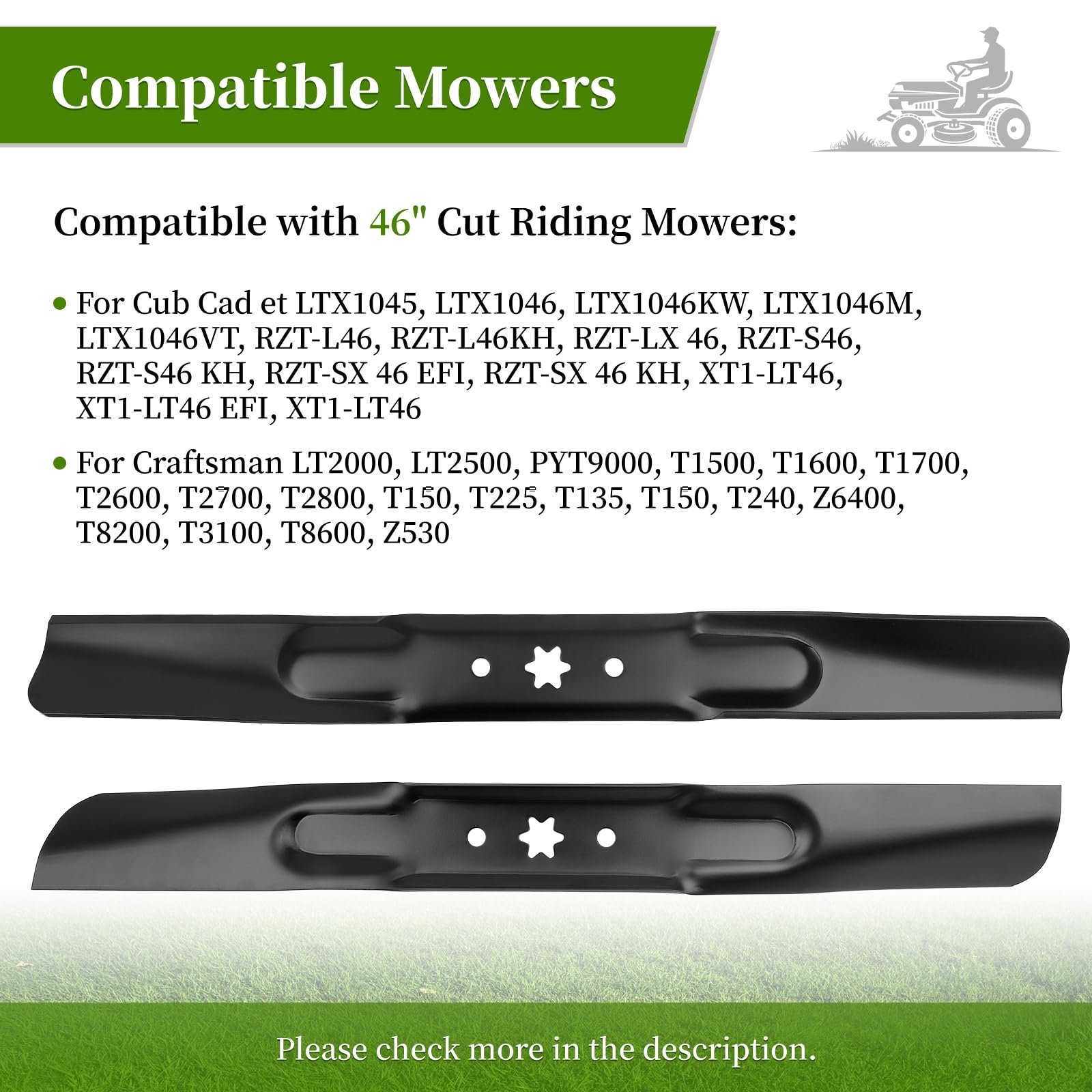 46 Inch Mower Blades 942-04244A for Cub-Cadet XT1-LT46 XT2 LTX1045 LTX1046, 942-04290 High Lift Blades Replace for 942-04244, 742-04244, 742-04244A, 742-04290, 2 Pack - Image 5